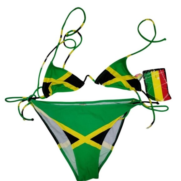 C.J.L Flag-Inspired Triangle Sexy Cheeky Bikini Set Y2K Size 5, NWT - Picture 2 of 11